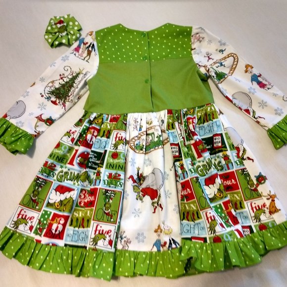 Grinch Dr. Suess Twirl Dress & Matching Hairbow - Picture 5 of 7